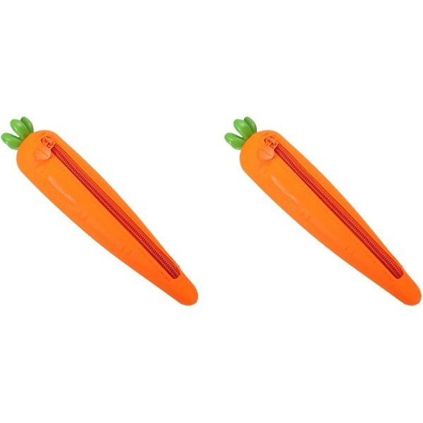 Silikone Blyant Pennepose Blyantæske Kontorartikler Pose Gulerod Pen (2 stk, Orange)