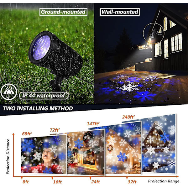 Julprojektor för utomhusbruk, snöprojektionslampor för jul, IP65 snöflingeprojektorlampa