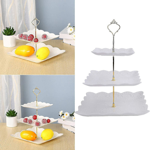 3-pack 3-vånings Vit Cupcake Stativ Dessertplatta Hållare Våningsbricka