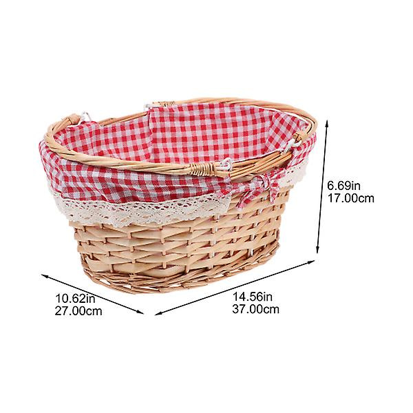 Flettet Picnic Kurv Dekorativ Kurv Udendørs Pluk Kurv Diverse Opbevaringskurv Rød 37X27X17CM Red 37X27X17CM