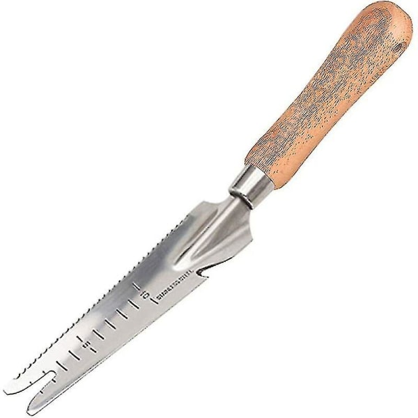 Ugressfjerner med trehåndtak, multifunksjonell i rustfritt stål, hageredskap for måling, spade, luking, omplanting 1 stk