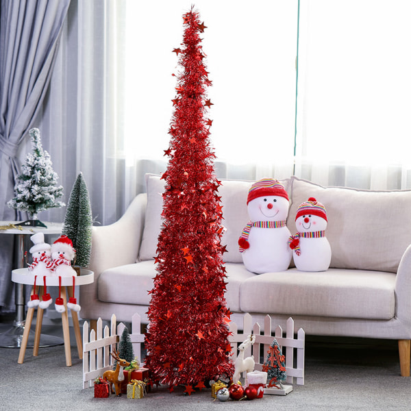 5 fot Pop Up juleglittertre med stativ, nydelig sammenleggbart kunstig juletre for julepynt