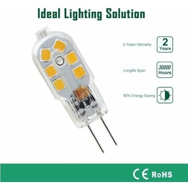 /Ryi/G4 LED-pærer 12V, 1W svarende til 10W halogen, ikke dæmpbare, 10-pak