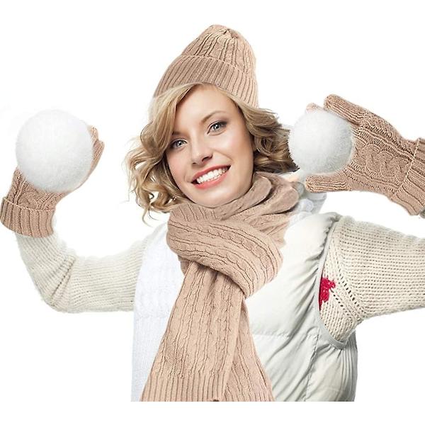 Hatt, skjerf og votter sett for kvinner, myk varm strikket lang skjerf, 3 i 1 vinter tykk strikket sett for ski, utendørs, shopping, fiske - rosa pink