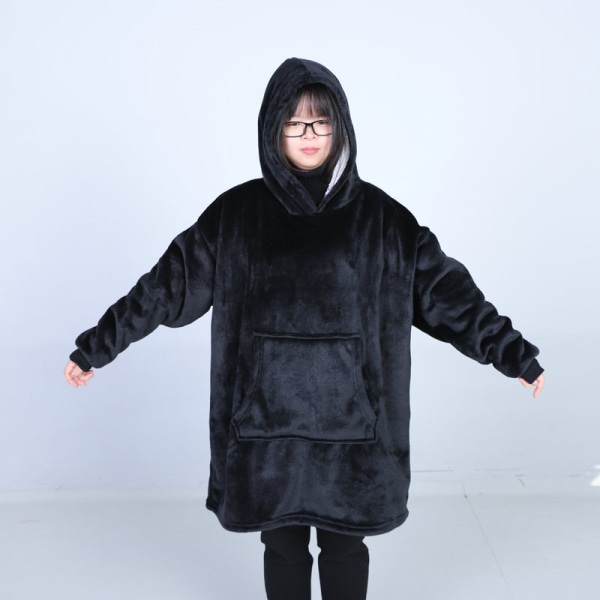 Unisex luvtröja i oversize fleece Ultramjuk huvafilt Supermjuk och varm för kvinnor män 80*120 cm (svart)
