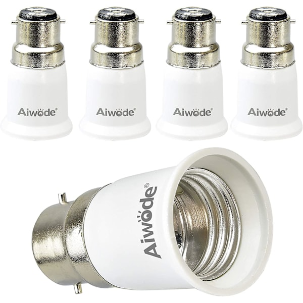 B22 till E27 Sockelomvandlare, Sockeladapter för LED-lampor och halogenlampor, Max Effekt 200W, 0~250V, 120 Grader Värmebeständig, 5-pack.