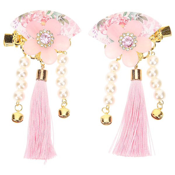 1 Pari Tassel-Hiuspinnejä Antiikki Sivuklipsit Japanilainen Tyyli Kukka Fan Hiusklipsit Vaaleanpunainen 9x5cm Pink 9x5cm