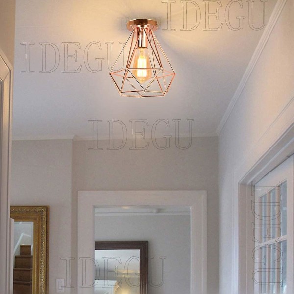 Idegu Vintage Taklampe, 200mm Metallbur Industriell Lysekrone Retro Diamantformet Hengelampe E27 Taklampe For Soverom Cafe Bar