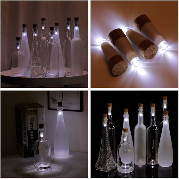 10-pack Laddningsbara Flaskljus Mini Korkformade Hantverksljus USB-drivna Fe-korkljus för Vinflaskor Festdekoration (Vit)