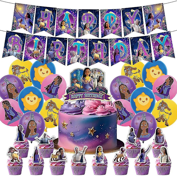 Toive syntymäpäiväjuhlatarvikkeet syntymäpäiväkoristeet, mukaan lukien onnellinen syntymäpäivä -bannerit, piirroshahmoiset juhlatarvikkeet