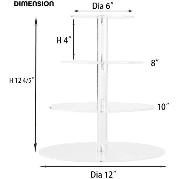 Cupcake Stativ, 4-lags Kage Stativ Til Bryllup, Babyshower & Eftermiddagste, 4mm Tyk Akryl Dessert Tårn Stativ Til Muffins Og Kage, Diameter 12\"/10\"