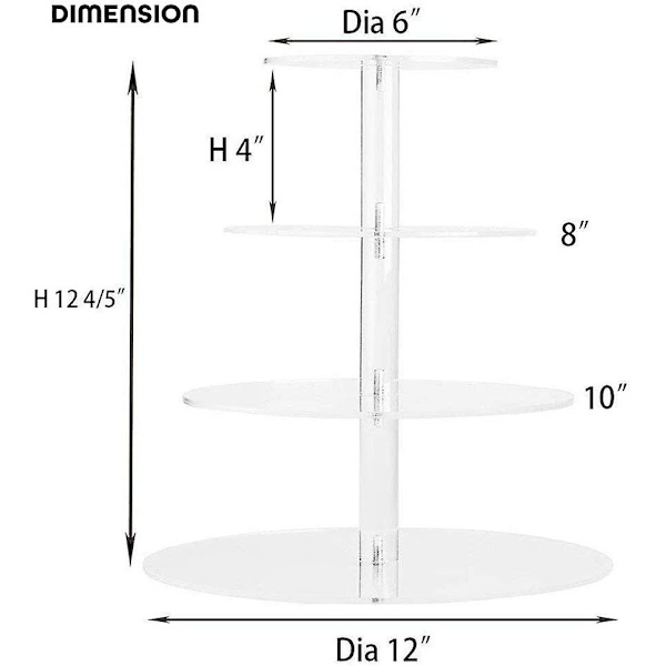 Cupcake Stativ, 4-vånings Tårta Stativ för Bröllop, Babyfest & Afternoon Tea, 4mm Tjock Akryl Dessert Tower Stativ för Muffins och Tårta, Diameter 12\"/10\"