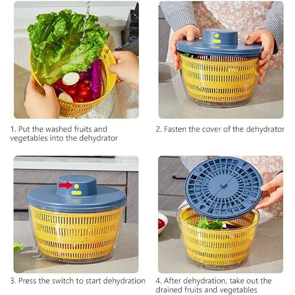 Grönsaksrengörare Torktumlare 4L Stor Kapacitet Frukt Grönsakssil Spinner, USB Elektrisk Sallad Salladssnurra*ryy