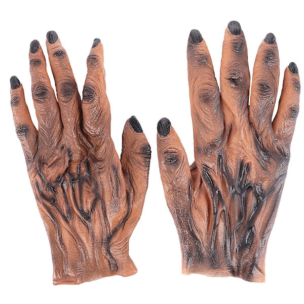 Varulvslatexhandskar för Halloween, Varulvs- och Zombiehandskar, Halloweenrekvisita, Bruna 28x15 cm Brown 28X15CM