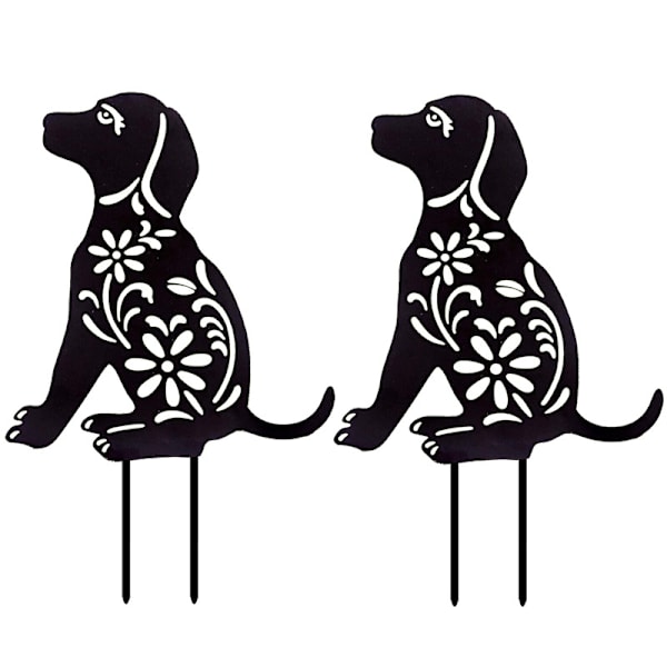 Havefigur til haven, smedejern haveudendørs dekoration, have stik dekoration, kortindsættelse hund, højde 30CM 2 stykker
