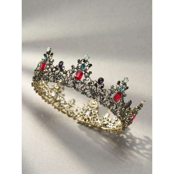 Jeweled barokk Queen Crown - Rhinestone bryllup tiaraer og kroner for kvinner, svart kostyme fest hårtilbehør med Ruby, Victoria