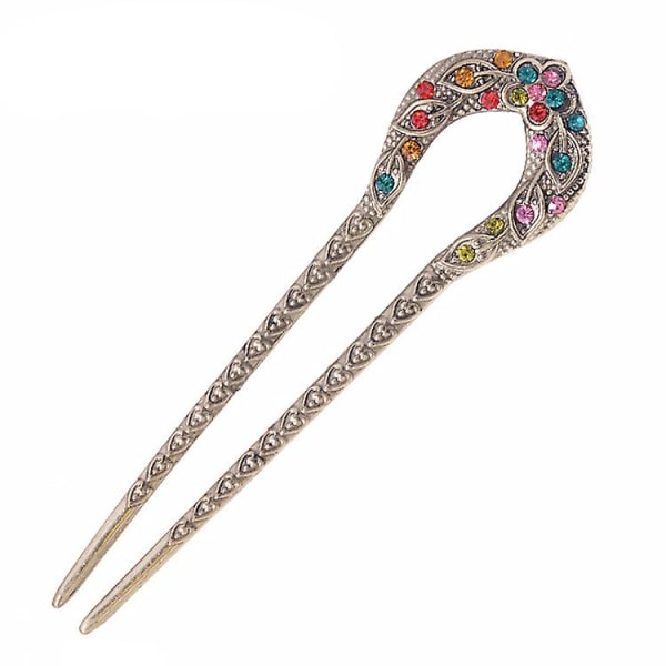 Vintage Hair Stick, Krystal Rhinestone Dobbelt-Pang Hair Pin Stick Frisure Chignon Hairpin (4 stk)