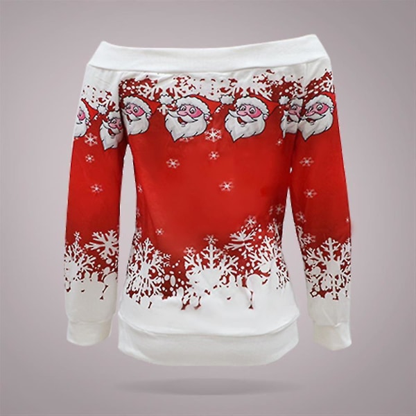Kvinders Juletrøje med Off Shoulder Langærmet Trøje Julefleece SweatshirtMRed Red M