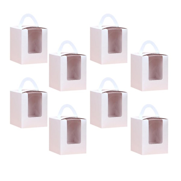 20 st Handtag Cupcake Boxes Behållare med Pvc fönster/kartong insats och bottenfäste (vit) Vit White