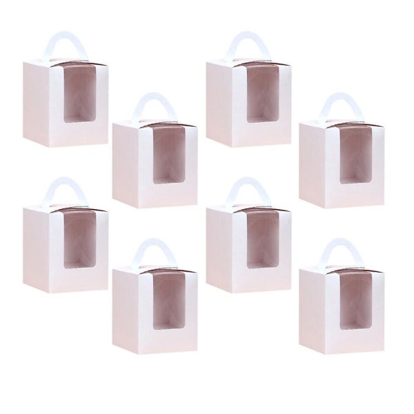 20 stk Håndtak Cupcake Bokser Beholdere Med PVC Vindu/papp Innlegg Og Bunnbrakett (hvit) Hvit White