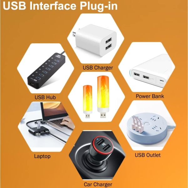 USB LED-flammelys, USB-stik, orange flimrende flammeløse stearinlys fyrfadslys, stemningslys (pakke med 2)