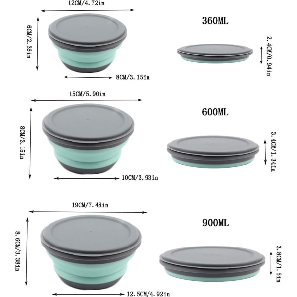 Fällbar Skål Med Lock, Silikon Bärbar Hopfällbar Skål Camping 3 St