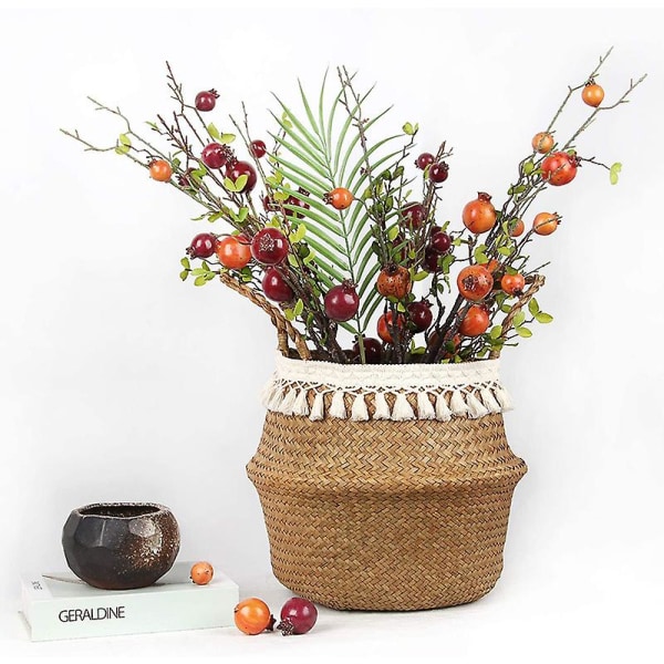 Makramevävd sjögräsmagekorg för förvaring, dekoration 25cm 25cm