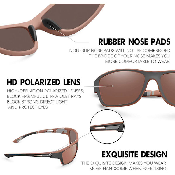 Polarisoidut Urheilulasit Miehille Ajamiseen, Pyöräilyyn, Kalastukseen - Aurinkolasit 100% UV-Suoja, Ruskeat Linssit Brown Lens