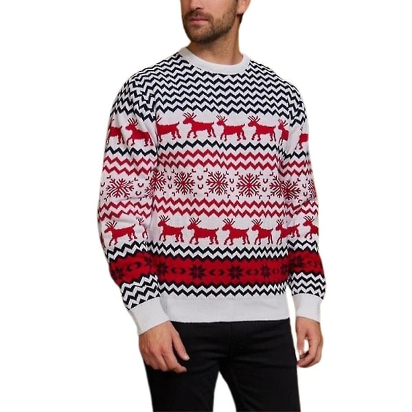 Kvinder Mænd Rundhals Juletryk Langærmet Sweater Par Xmas Jumper PulloverSWhvid(Mænd) White(Men) S