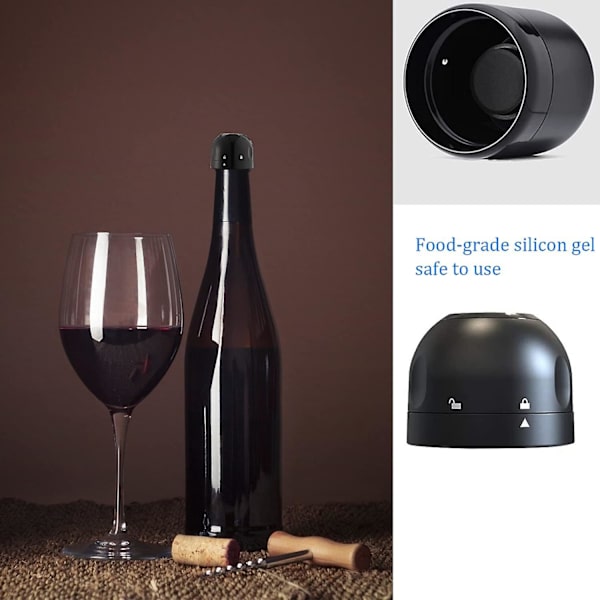 Silikone Champagne Lås, Genanvendelig Sort Champagne Prop, Vakuum Champagne Prop til Rødvinflaske & Champagne, Vakuum Prop til Øl (4 stk, Sort)
