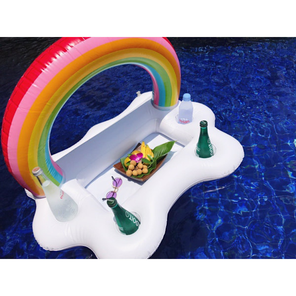 Oppustelig Regnbue Sky Oppustelig Drikkeholder Flamingo Oppustelig Drikkeholder, Pool Flydebar med 4 Drikkehuller Spa Tilbehør