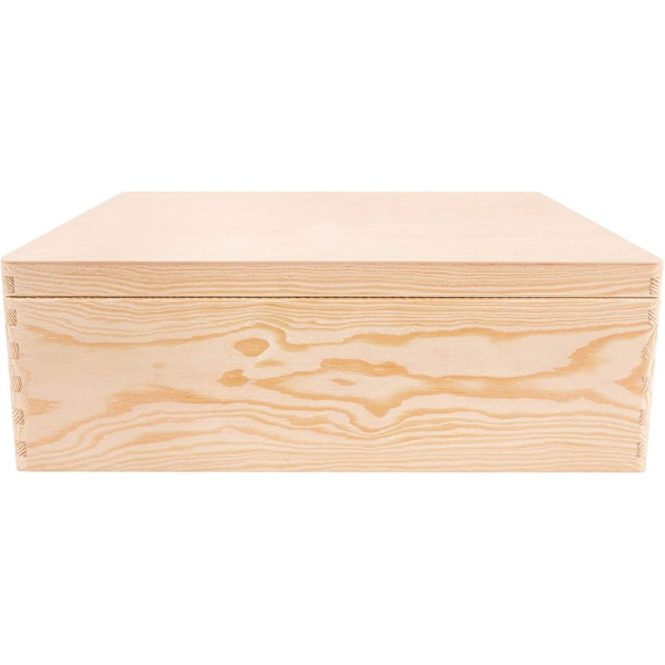 Trälåda för Dekoration | 40 X 30 X 14 Cm (+/- 1 Cm) | Med Lock | Naturlig Olackerad | Verktygslåda | Rå Och Oslipad
