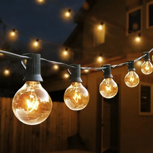 Strängljus för utomhusbruk G40-lampor med 25 Edison-glaslampor, vattentät anslutningsbar hänglampa för verandabalkong på bakgården.