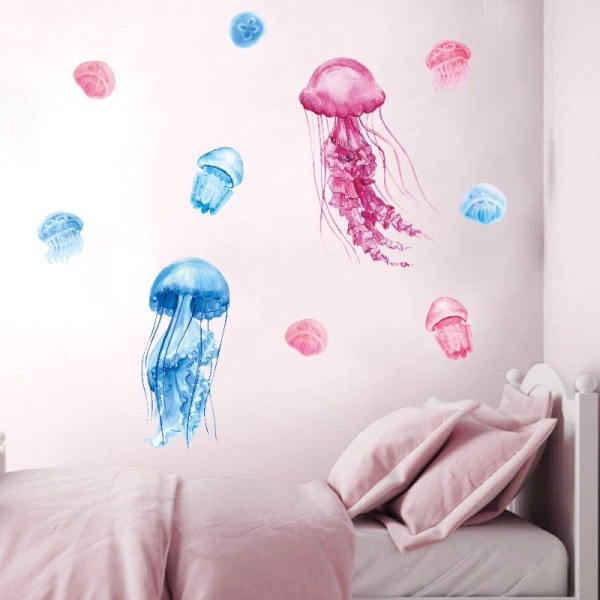 Kesämeduusa-seinätarrat Henkilökohtaiset kylpyhuoneen PVC-ikkunatarrat merieläintarrat