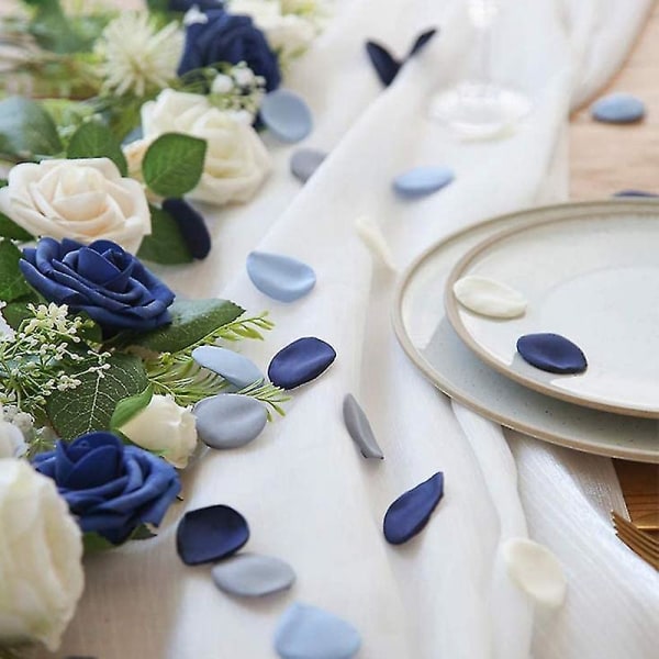 500 stk. silkeblade Støvede blå marineblå blomsterblade, kompatible med bryllupsblomsterpige-kurv midtergang Scatter Dinne