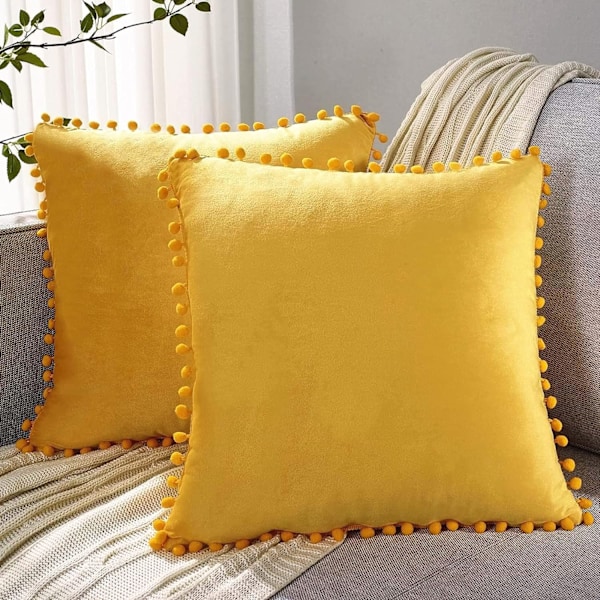 2-pack Kuddfodral 18x18 Dekorativa Boho Kuddfodral Mjuka Mjuka Sammet Pompom Kuddfodral för Vardagsrum Sovrum