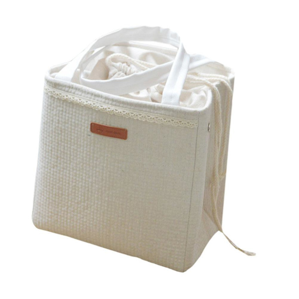 Återanvändbar Lunchväska i Bomull och Linne Isolerad Lunchväska Lunchbox Väska Handväska Kylväska F White 22*16cm
