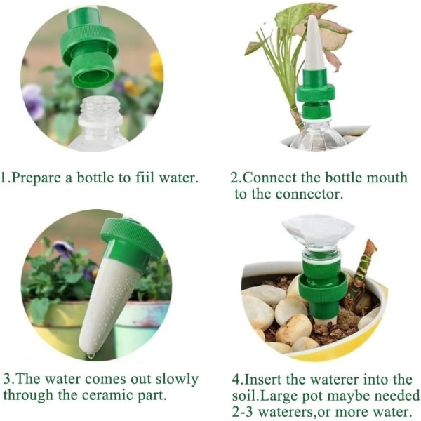 Vacation Plant Waterer, (4 pakke) keramiske selvvanningskjeglespiker, automatisk blomster- og dryppvanningssystem for innendørs