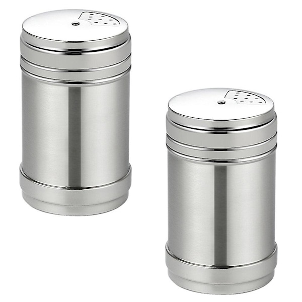 2 stk Rustfritt Stål Shaker Krydderkrukker Krydderboks Små Shakers Kjøkken Krydderkrukke Dredge Silver 6.5X6.5X11CM