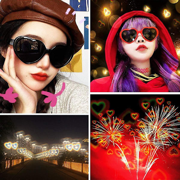 Hjerte Solbriller For Kvinner Menn Festival Party Rave Lysendrende Hjerte Effekt Diffraksjonsbriller Uv400 Beskyttelse Svart Rosa Black pink
