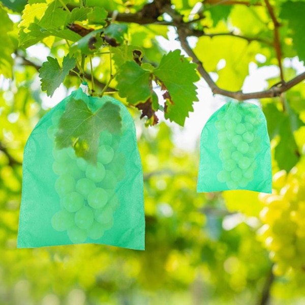 100 stk. Stof Vækstposer Drue Netposer Frugtbeskyttelsesnetposer Barriere Frugtposer Frugtplantepotter Grøn 20X30CM Green 20X30CM