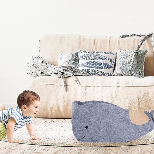 Little Whale förvaringsväska Grå barnleksaker Söta tecknade kläder Skräp Vikbar filt förvaringspåseL L