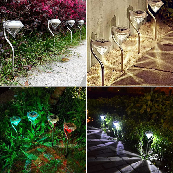 Solcellelampe for utendørs hage, 4 x solcellediamanthagemlys utendørs solcellelamper vanntett for balkong, balkongboks, blomsterkasser og terrasse