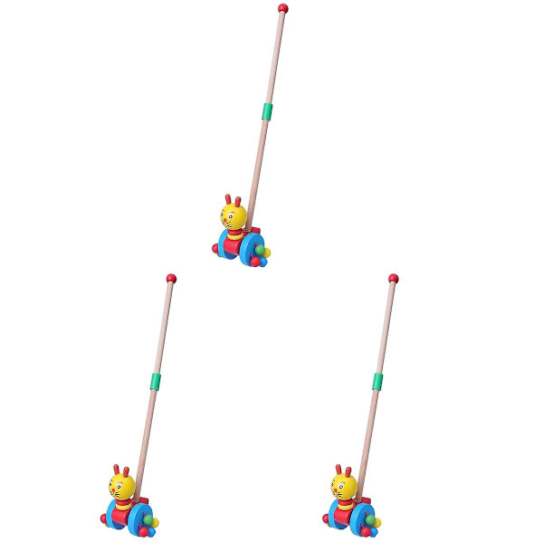3-pack Babyvagnar med Djurmotiv, Trävagnar för Spädbarn, Lekvagnar med Tryckstång 3pcs 26X10X8CM