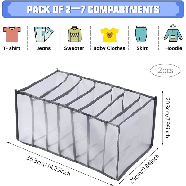 Kles Skuffeorganisator, 2 Stykker Foldbar Mesh Klesoppbevaring Skaporganisator Med Vaskbare Kles Skuffedeler, For Jeans T-skjorte