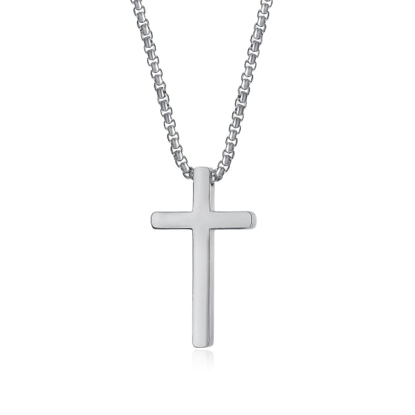 Cross anheng, rustfritt stål kors anheng med 55 cm kjede for menn, kvinner, sølv, svart, gull, sølv Silver