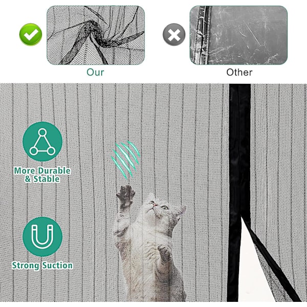 Magnetisk Selvlukkende Dør Myggenet, Ultra Fint Masket, Forhindrer Myg/Fluer/Insekter, Ingen Boring Installation (90 X 210 Cm)