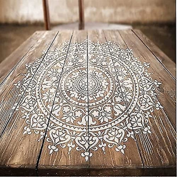 Mandala-stensiilit, uudelleenkäytettävät stensiilit maalaustyökalu lattiaseinälaattakankaiden huonekalujen maalaustarvike50*50cm)