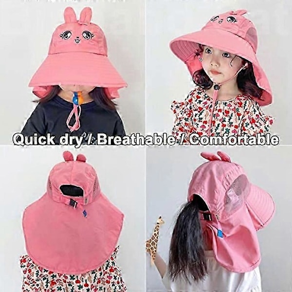 RYI) Söt solhatt för barn, justerbar, ventilerande bucket hat UPF 50+ solskyddskeps, rosa