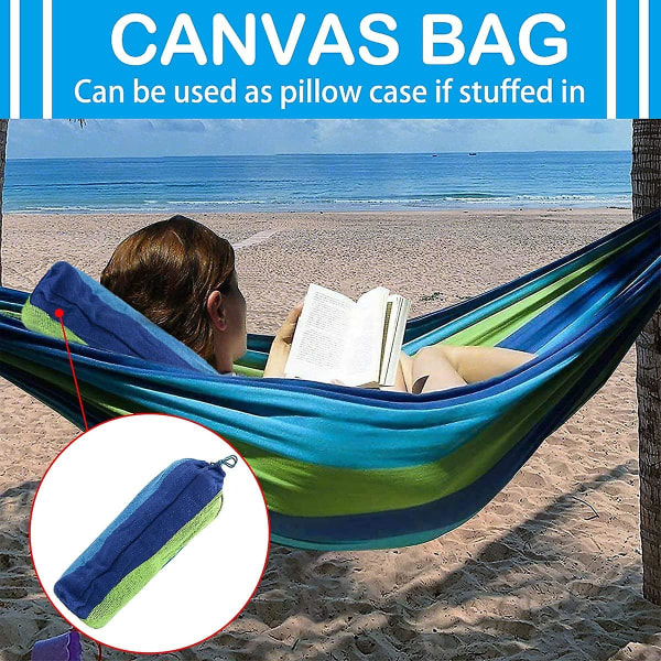 Canvas Camping -riippumatto, tukeva ja kestävä kangas 300 kg:n kantavuus kaatumisenestopalkeilla, kannettava laukku, nylon , matkustamiseen, rantaan, puutarhaan, retkeilyyn